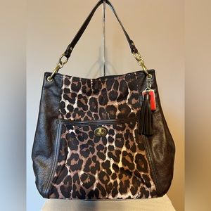 COACH Park Chain Ocelot Leopard Print & Leather Trim With Gold Hardware Bag